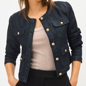 RW & Co Sz L Jacket Denim Blue Coat Gold Buttons Classic Minimalist New